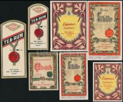 Első Losonci Rum- és Likőrgyár Rt., 7 db italcímke, különböző méretben