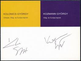 Kolonics György és Kozmann György világbajnok kenus páros saját kezű aláírása emléklapon