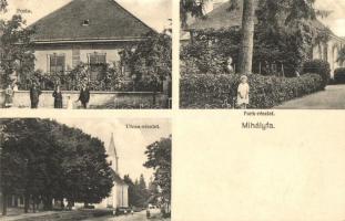 Mihályfa, Posta, Forintos kúria parkja, utcakép, Római katolikus templom (megerősített sarok / restored corner)