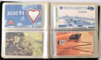 Kis telefonkártya gyűjtemény: 170 db magyar + 48 db külföldi, névjegykártyatartókba rendezve