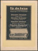 Chlorodont für die Reise - német nyelvű reklámos szórólap, kartonra kasírozva