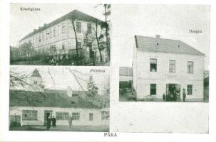 Páka (Zala), Községháza, Plébánia, Hangya szövetkezet üzlete, kerékpár. Kálmán Dezső fényképész