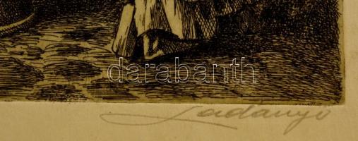 Ladányi Imre (1902-1986): Gyermek idill, rézkarc, papír, jelzett, 24×17,5 cm