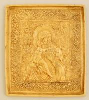 Szűz Mária a kis Jézussal, csontőrlemény ikon, kis kopásokkal, 13,5×12 cm