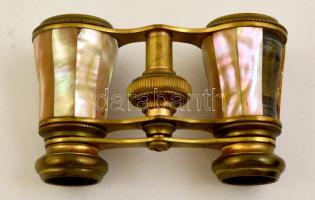 Régi színházi látcső, gyöngyház berakással, sérült, "Leyritz Árpád látszerész Temesvár" fe...