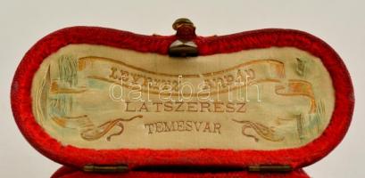 Régi színházi látcső, gyöngyház berakással, sérült, "Leyritz Árpád látszerész Temesvár" fe...