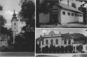 Földes - 3 db modern városképes lap: templom, Tanácsháza, Általános Iskola, Hősök szobra, Mozi (Képz...