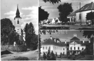 Iharosberény - 3 db modern városképes lap: utcakép, üzlet, Gyógyszertár, Inkey kastély, templom (Kép...