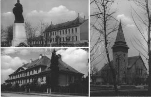 Püspökladány - 4 db modern városképes lap: Fő tér, strand, fürdőzők, üzletek, templom, Városháza (Ké...