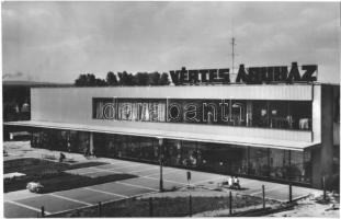 Tatabánya - 8 db modern városképes lap: Halászkert, étterem, Petőfi kertmozi, üzlet, autóbusz, tömbh...