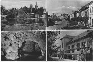 Tapolca - 4 db modern városképes lap: Deák Ferenc utca, üzlet, autóbusz, automobil, utcakép, barlang...