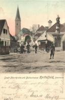 1904 Knittelfeld, Stadt-Pfarrkirche und Bahnstrasse / church, railway street, monument
