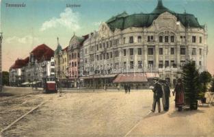 Temesvár, Timisoara; Lloyd sor, villamos, Lloyd kávéház, üzletek / street view, tram, Café Lloyd, shops (EK)