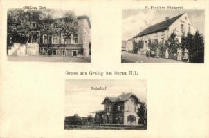 1923 Grabik (Zary), Grabig bei Sorau; Gäblers Gut, F. Frankes Bäckerei, Bahnhof / villa, backery, railway station