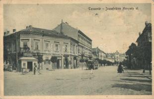 Temesvár, Timisoara; Józsefváros, Hunyady út, villamos, Keppich Adolf üzlete / Iosefin, street view, tram, shops (EM)