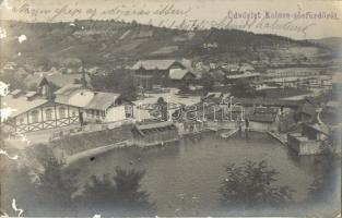 1910 Kolozs, Cojocna; sós fürdő látképe, fürdőzők / salt spa, bathing people. photo (EK)