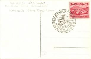 1939 International Automobil-Ausstellung Berlin, Mercedes-Benz-Rekordwagen, Foto der Fahrer und 3-ma...