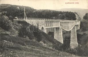 Csíkgyimes, Gyimes, Ghimes; Karakkói vasúti híd a gyimesi vasútvonalon 64 méter magasan, viadukt. Kiadja Szvoboda Miklós / railway bridge, viaduct (szakadás / tear)