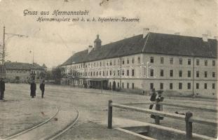 1906 Nagyszeben, Hermannstadt, Sibiu;, Gyalogsági laktanya, kiadja Karl Graef / Hermannsplatz mit k. u. k. Infanterie-Kaserne / Infantry Barracks (EK)