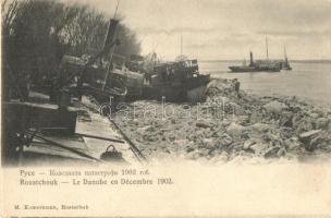 1902 Ruse, Pyce, Roustchouk; Le Danube en Décembre / The Danube river in december, ships in ice pack