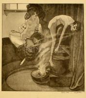 Franz von Bayros (1866-1924): Erotikus grafika.  Heliogravúr, papír, jelzett a nyomaton (Das Gerüch), 17x18 cm