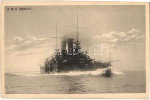 SMS Habsburg osztrák-magyar Habsburg-osztályú pre-dreadnought csatahajó / K.u.K. Kriegsmarine SMS Habsburg. Phot. A. Beer, Verlag F.W. Schrinner 1916