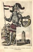 Mohács, II. Lajos király szobra a mohácsi csatamezőn a Csele-pataknál. Kiadja Pollák Róbert (EK)