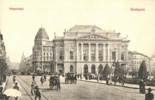 Budapest VIII. Népszínház, villamos, Tinódi Lantos Sebestyén szobor. Divald Károly 629. 1908.