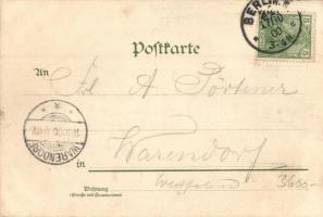 1900 Berlin, Unter d. Linden / street view, horse-drawn carriages, shops. Kunstanstalt J. Miesler 81...