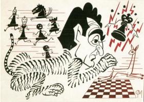 28 db modern sakk karikatúra lap / 28 modern chess caricature cards
