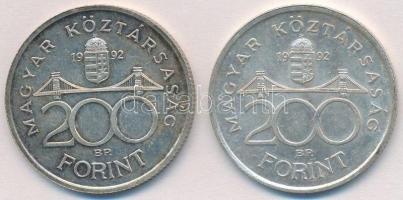 1992. 200Ft Ag "MNB" (2x) T:2 patina