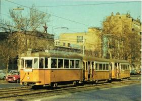 3 db régi villamosokat ábrázoló modern lap + 1 régi villamosjegy