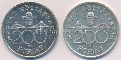 1992. 200Ft Ag "MNB" (2x) T:2 patina