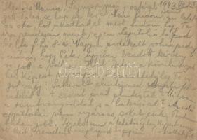 1943 Vértesi István zsidó KMSZ (közérdekű munkaszolgálatos) levele édesanyjának özv. Vértesi Béláné ...