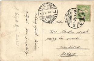 1911 Brassó, Kronstadt, Brasov; Leégett Nyári Színkör épülete, csoportkép a színészekkel / burnt dow...