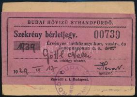1939 Budai Hővizű Strandfürdő fényképes szekrény bérletjegy