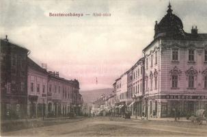 Besztercebánya, Banská Bystrica; Alsó utca, Holesch Árpád és Holesch Ottó üzlete, Gyógyszertár / street view, shops, pharmacy