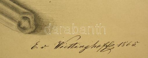 Wiettinghoff Evald (1826-1882): Épületdísz tanulmány 1865.  Grafit, papír, jelzett, paszpartuban, 28...