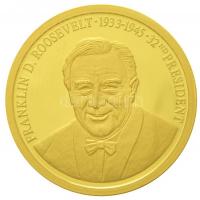 Németország 1994. Franklin D. Roosevelt / Az Egyesült Államok elnökei Au emlékérem, tanúsítvánnyal (3,11g/0.585/20mm) T:PP Germany 1994. Franklin D. Roosevelt / Präsident der Vereinigten Staaten Au commemorative medallion with certificate (3,11g/0.585/20mm) C:PP