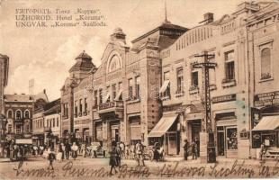 Ungvár, Uzshorod, Uzhorod - 2 db régi városképes lap: Korona szálloda / 2 pre-1945 town-view postcards: Hotel Koruna