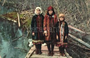 Types de Trans-Baikal, Nord-est-Sibérie - 4 db régi motívumlap az Oroszországban élő népekről / 4 pr...