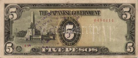 Fülöp szigetek/japán megszállás 1943. 5P speciális amerikai ellenbélyegővel! T:II