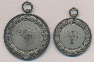 1931. Z.T.T. 1931. I. és II 2db klf ezüstözött Br tollaslabda díjérem, füllel (36mm/30mm) T:2