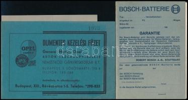 1937-1940 Opel Service díjmentes kezelési füzet + Bosch-Batterie boltjegyzék, 2 db