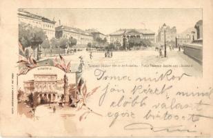 1899 Budapest, Ezredéves Országos Kiállítás. Ferenc József tér és az Akadémia, 2 Kr brown Ga. litho