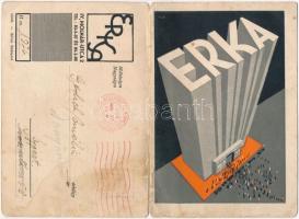 1934 Erka, Angyal Kálmán cipőáruháza. Budapest, József körút 19. kinyitható reklámlap / Hungarian shoe shop advertisement, folding card (hajtásnál szakadt / bent til broken)