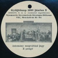 1931 Nyomorék Gyermekek Országos Otthona által kiadott adományjegy