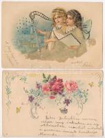 4 db 1904 előtti dombornyomott litho üdvözlőlap / 4 pre-1904 Emb. litho greeting cards