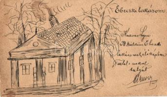 1890 (Vorläufer!) Ebeck, Obeckov (Mikszáthfalva, Szklabonya, Sklabiná); Czimer kúria (?). Saját kézzel rajzolt képeslap / Villa. Hand-drawn postcard (EK)