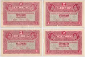 1917. 2K (4x) közte 2db sorszámkövető felülbélyegzés nélkül, és 2db "Deutschösterreich" fe...